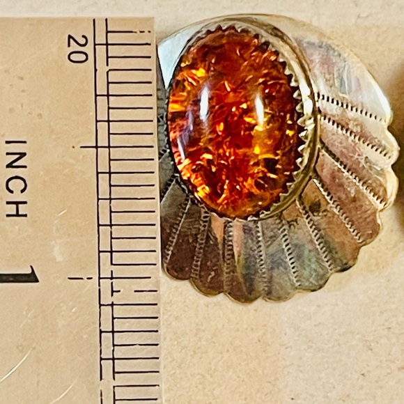 VTG Southwest Sterling Silver With Amber Earrings - Picture 5 of 6